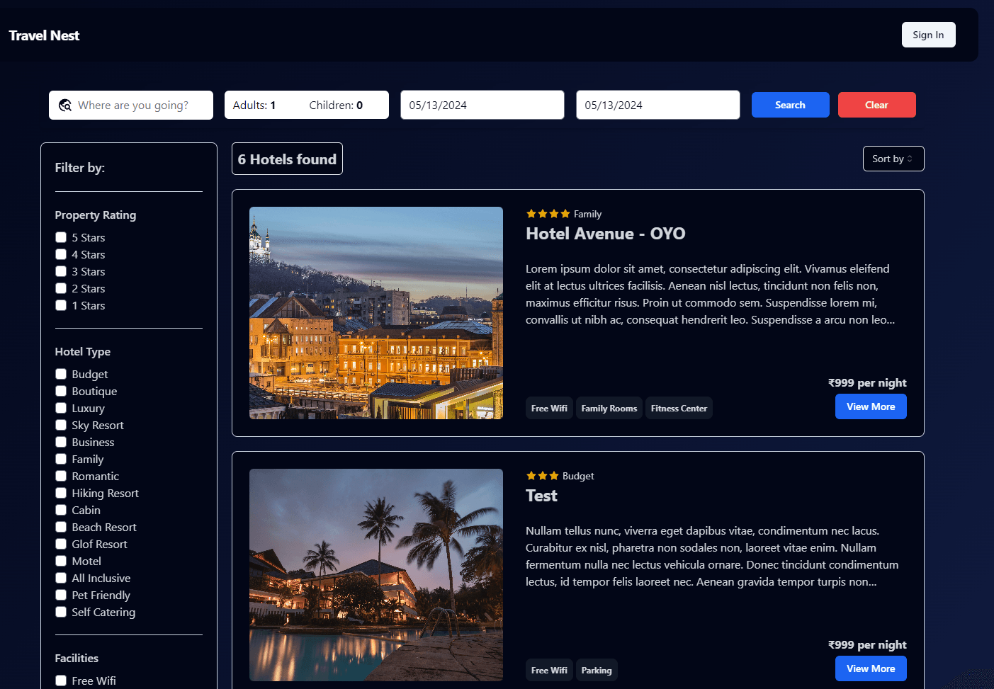 Travel Nest - Hotel Booking System